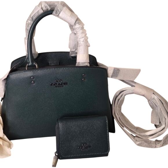 NWT Coach Lillie Forest Crossgrain Leather Satchel Shoulder Bag and Wallet - Picture 2 of 6